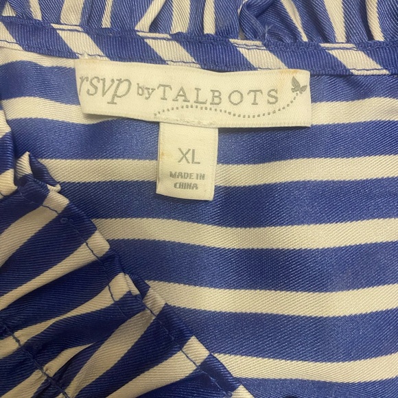 Talbots Women Top Size XL Blue White Stripe Sleeveless Ruffle Collar Side Zip - Picture 5 of 11